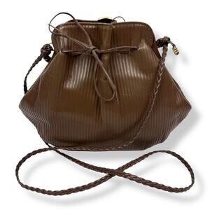 1960's kiss lock taupe striped leather mini purse by CORET MONTREAL CANADA